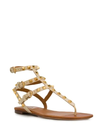 Shop Valentino Rockstud Thong-strap Sandals In Neutrals