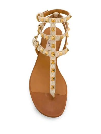 Shop Valentino Rockstud Thong-strap Sandals In Neutrals