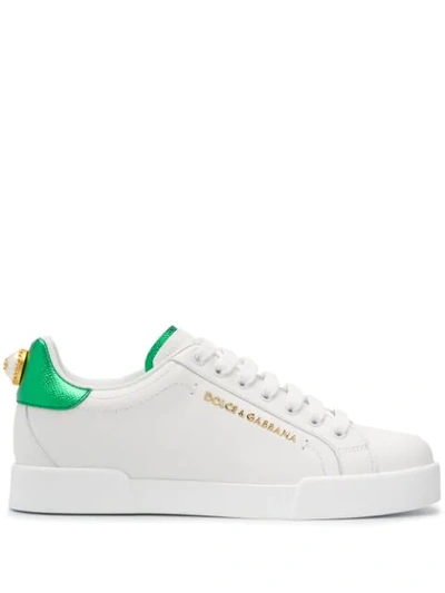 Shop Dolce & Gabbana Portofino Logo-tag Leather Sneakers In White