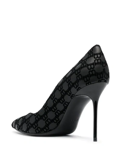 Shop Balmain Monogram Pattern Pumps In Black