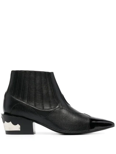 Shop Toga Panelled Leather Ankle Boots In Black