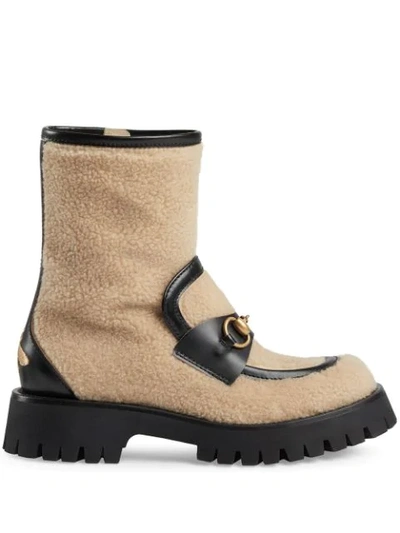 Shop Gucci Horsebit Detail Ankle Boots In Neutrals