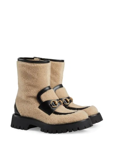 Shop Gucci Horsebit Detail Ankle Boots In Neutrals