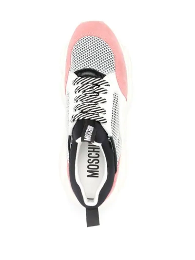 Shop Moschino Panelled Teddy Sneakers In White