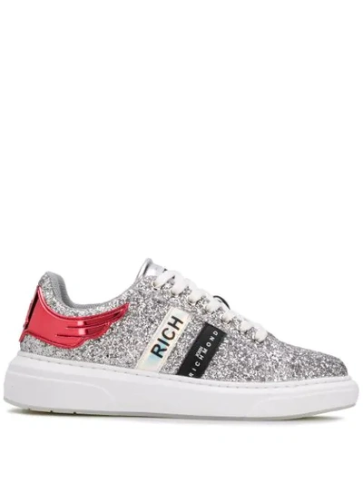 Shop John Richmond Glitter-embellished Logo Sneakers In Silver