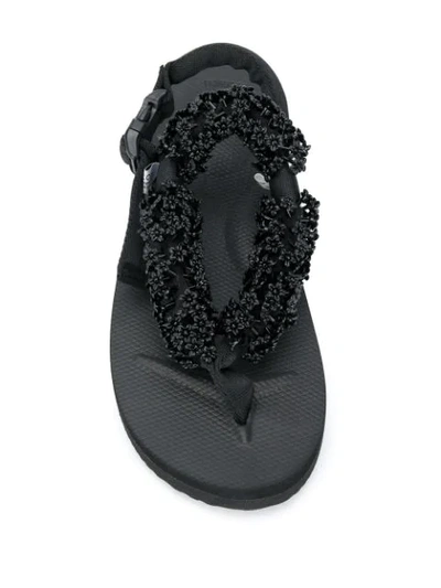 Shop Cecilie Bahnsen Floral-embroidered Thong Sandals In Black