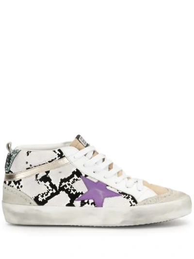 Shop Golden Goose Mid Star Snake-effect Sneakers In White