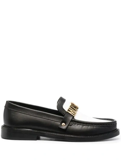 Shop Moschino Colour-block Leather Loafers In Black
