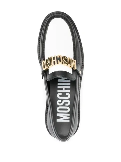 Shop Moschino Colour-block Leather Loafers In Black