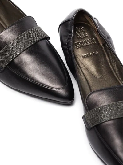 Shop Brunello Cucinelli Pointed-toe Leather Loafers In Black