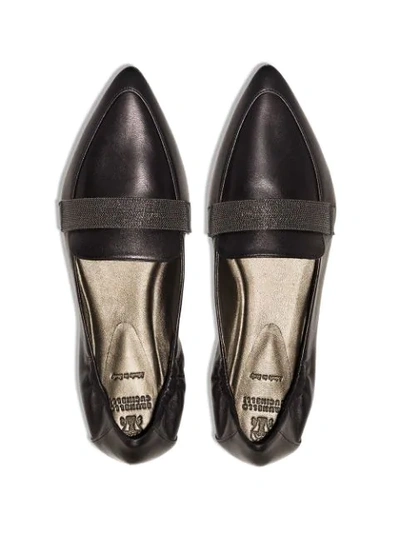 Shop Brunello Cucinelli Pointed-toe Leather Loafers In Black