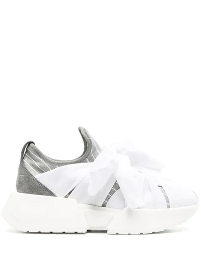 Shop Mm6 Maison Margiela Front-tie Fastening Sneakers In White