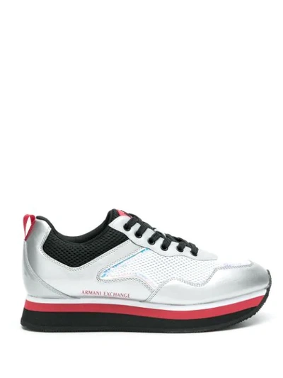 Shop Armani Exchange Panelled Lace-up Sneakers In Silver