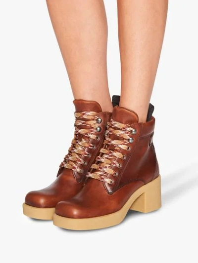 Shop Miu Miu Lace-up Ankle Booties In Brown