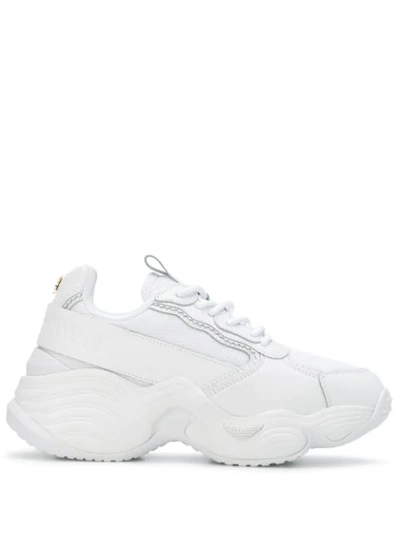 Shop Emporio Armani Mesh-insert Chunky Sneakers In White