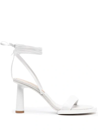 Shop Jacquemus Les Carrés Ronds 75mm Asymmetrical Sandals In White