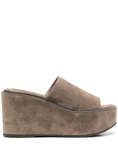 Shop Brunello Cucinelli Suede Platform Mules In Brown