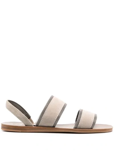 Shop Brunello Cucinelli Monili Embellished Slingback Sandals In Grey