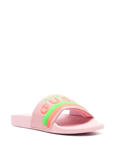 Shop Gucci Logo-print Leather Slides In Pink