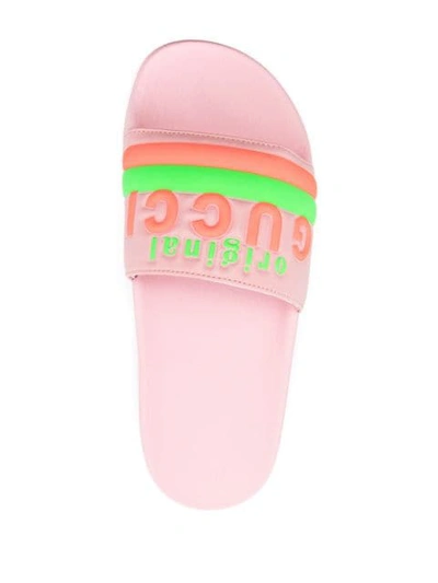 Shop Gucci Logo-print Leather Slides In Pink