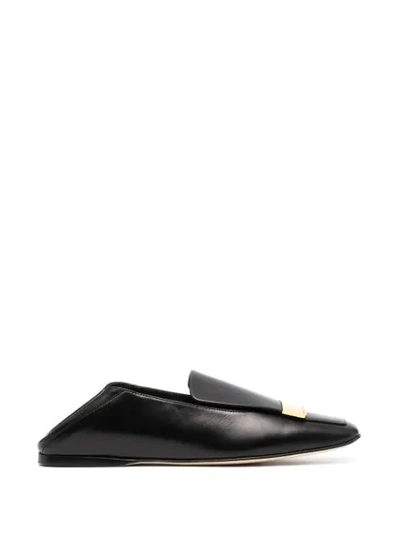 Shop Sergio Rossi Metal-plaque Leather Loafers In Black