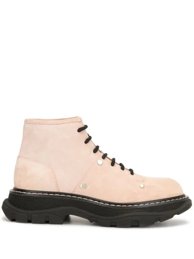 Shop Alexander Mcqueen Suede Ankle Boots In Pink
