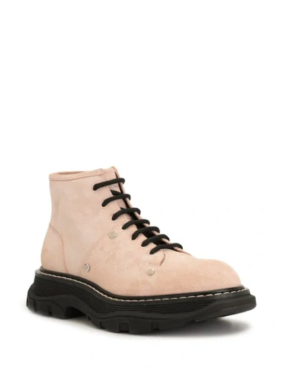 Shop Alexander Mcqueen Suede Ankle Boots In Pink