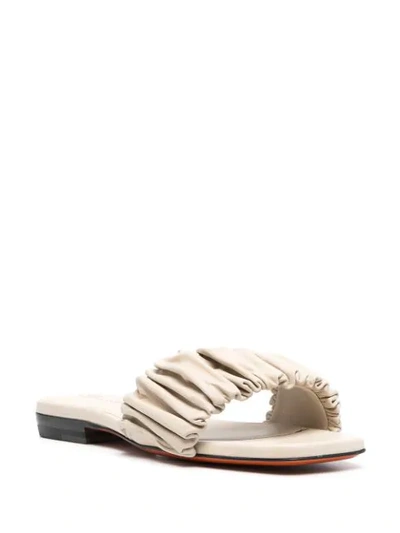 Shop Santoni Ruched-strap Low-heel Sandals In Neutrals