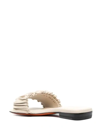 Shop Santoni Ruched-strap Low-heel Sandals In Neutrals