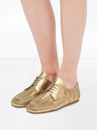 Shop Prada Lace-up Calf Leather Shoes In Gold