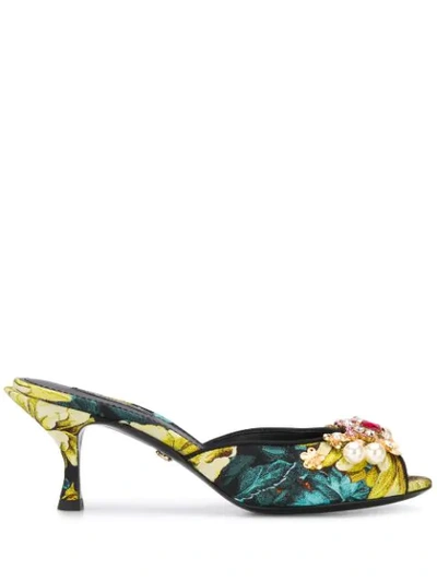 Shop Dolce & Gabbana Keira Jewel-appliquéd Jacquard Sandals In Black