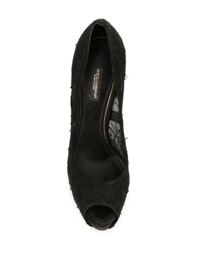 Pre-owned Dolce & Gabbana Sheer Lace Panel Platform Pumps In Black