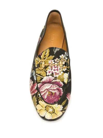 Pre-owned Gucci Horsebit Floral Slippers In Black