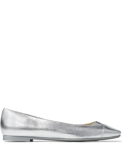 Shop Jimmy Choo Gloris Square-toe Flats In Silver