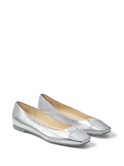 Shop Jimmy Choo Gloris Square-toe Flats In Silver