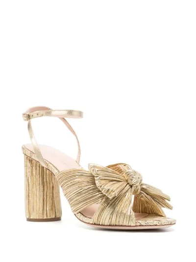 Loeffler Randall Camellia Gold Pleated Bow Heel With Ankle Strap In Gold