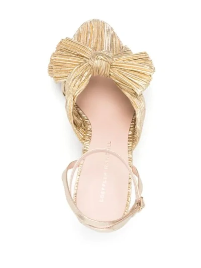 Loeffler Randall Camellia Gold Pleated Bow Heel With Ankle Strap In Gold