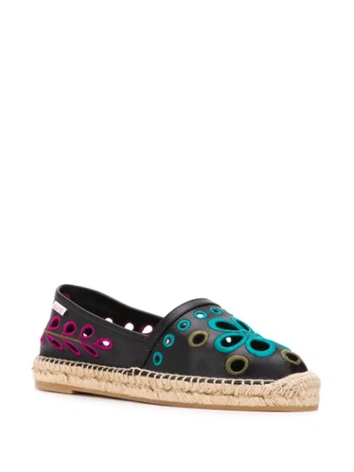 Shop Red Valentino Embroidered Leather Espadrilles In Black