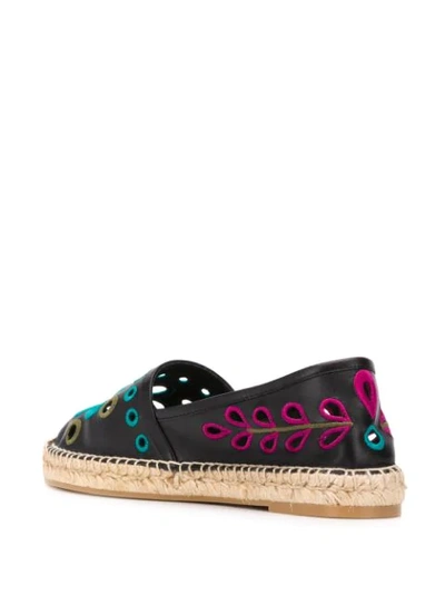 Shop Red Valentino Embroidered Leather Espadrilles In Black