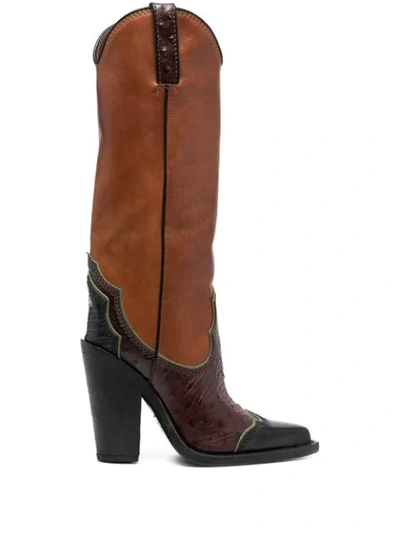 Shop Dsquared2 Panelled High-heel Western Boots In Brown