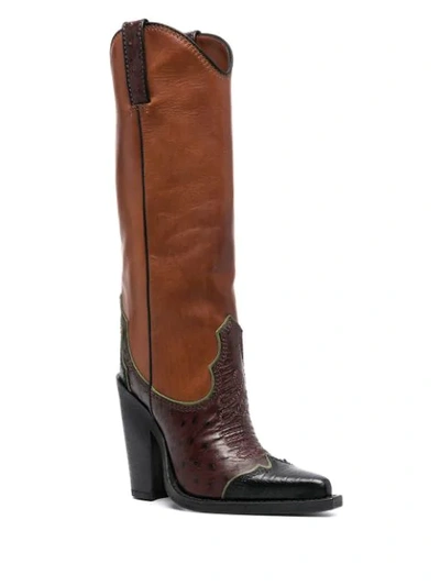 Shop Dsquared2 Panelled High-heel Western Boots In Brown