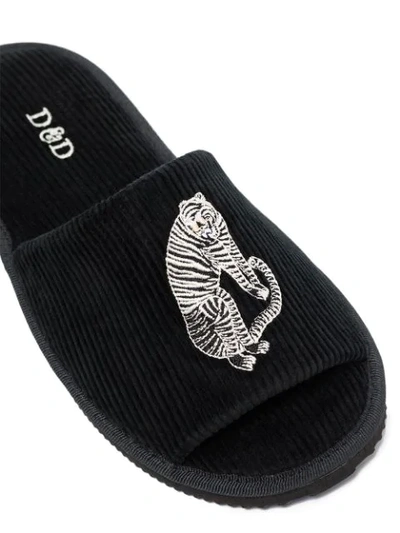 Shop Desmond & Dempsey Tiger Embroidered Slippers In Black