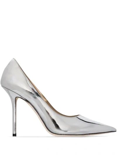 Shop Jimmy Choo Metallic Love 100mm Pumps In Silver