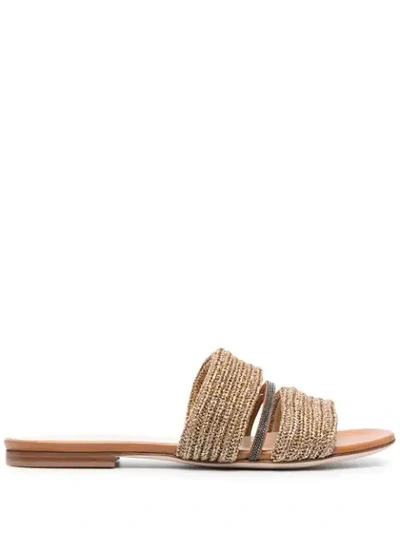 Fabiana Filippi Jewel Detail Slides In Beige In Gold