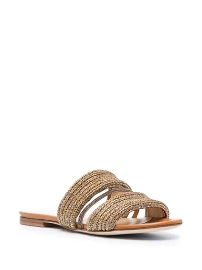 Fabiana Filippi Jewel Detail Slides In Beige In Gold