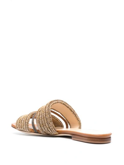 Fabiana Filippi Jewel Detail Slides In Beige In Gold