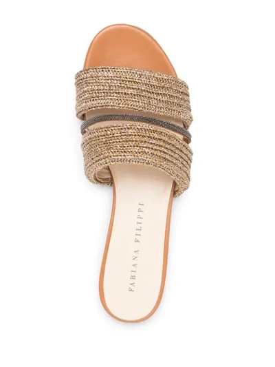Fabiana Filippi Jewel Detail Slides In Beige In Gold