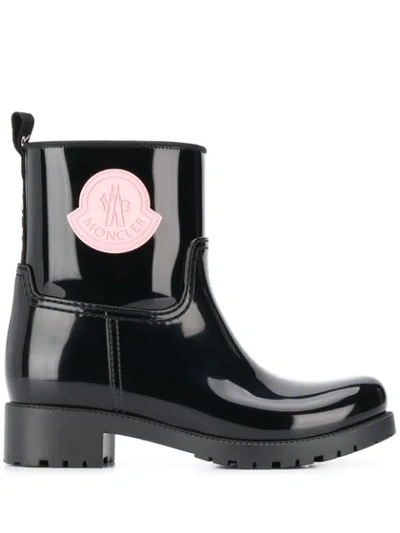 Shop Moncler Logo Boots In Black