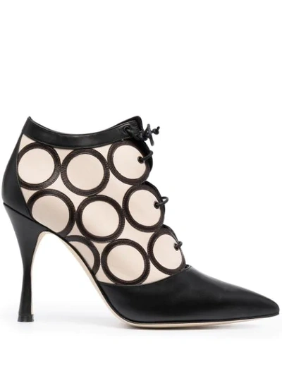 Shop Manolo Blahnik Geometric-print Lace-up Boots In Black