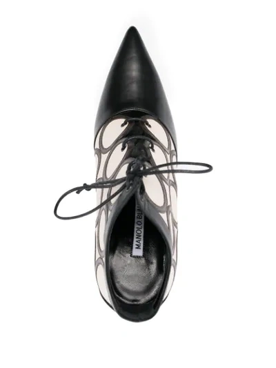 Shop Manolo Blahnik Geometric-print Lace-up Boots In Black